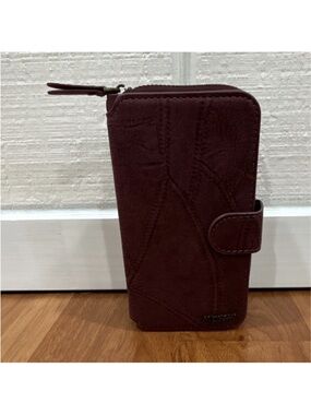Maroon Zippered Wallet Phone Folio
